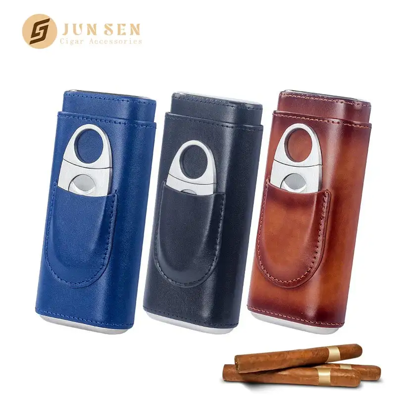 Premium Leather Sleeve Cigar Case Set with Cigar Scissors